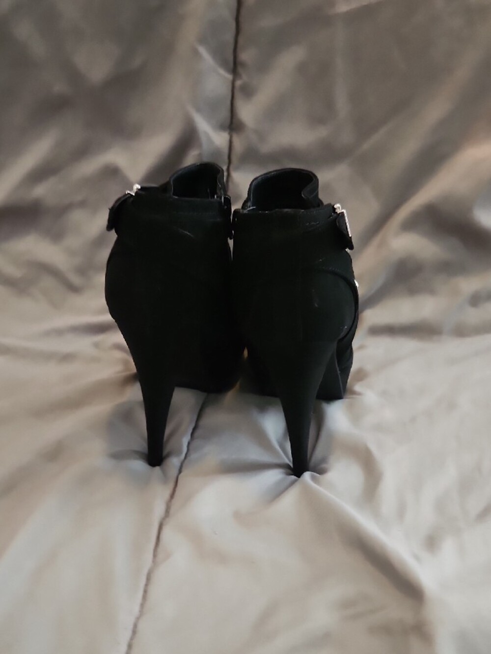G by Guess Black Suede High-Heel Ankle Boots with Metallic Buckle - Picture 6 of 11